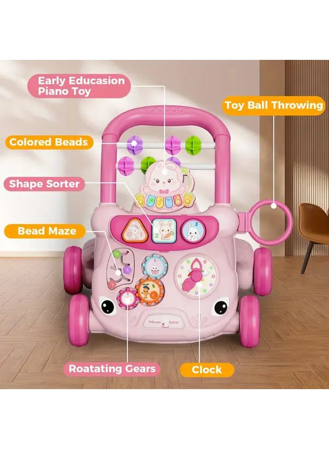 لعبة تعليمية وردية للرضع: متاهة الخرز، تروس دوارة، سلة كرة السلة، فرز الأشكال، تطوير المهارات الحركية - Image 4